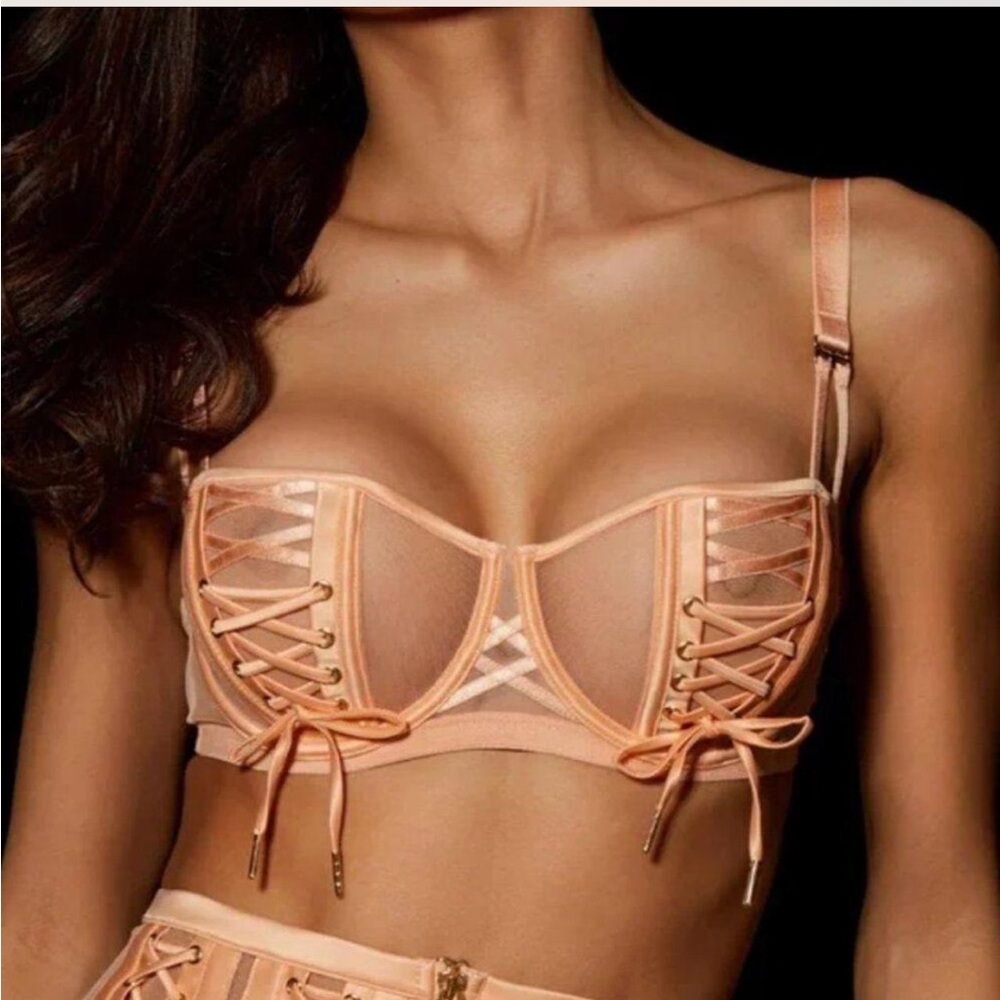 Honey Birdette Shannon Peach Lace-Up Bra Brand new